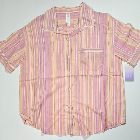 Stars Above Striped Pajamas Shirt & Short Set Multicolor Size Medium - Picture 8 of 14